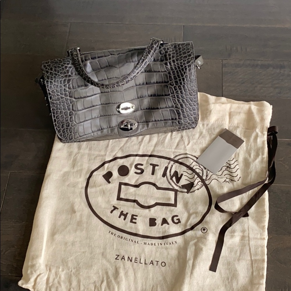 Zanellato Postina Gray Crocodile Embossed Bag
